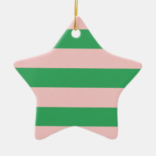 Pink & Green Horizontal Stripe Any Size Custom Ceramic Tree Decoration