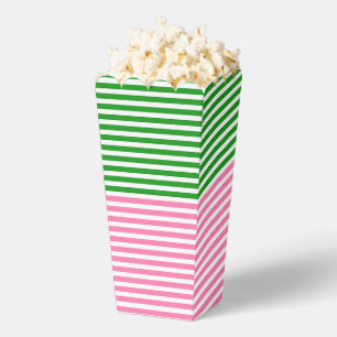 Pink + Green Horizontal Stripes Popcorn  Favour Box