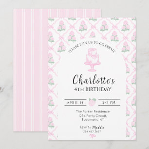 Pink & Green Hydrangea Trellis with Bows Invitation