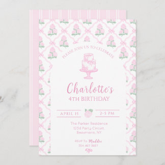 Pink & Green Hydrangea Trellis with Bows Invitation