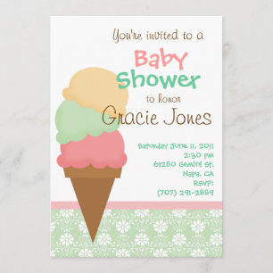 Pink & Green Ice Cream Theme Invitation