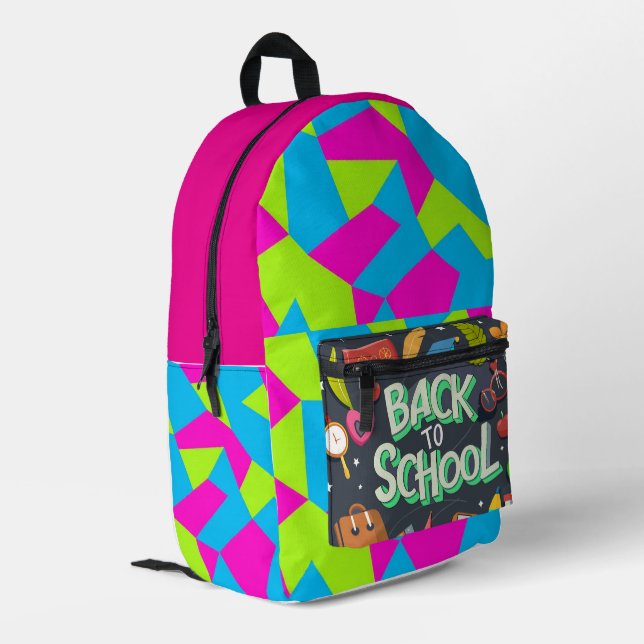 Pink Green Indigo Colour back to school Printed Backpack (Back Corner Left)