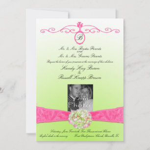 Pink & Green Invitation with Monogram & Photo