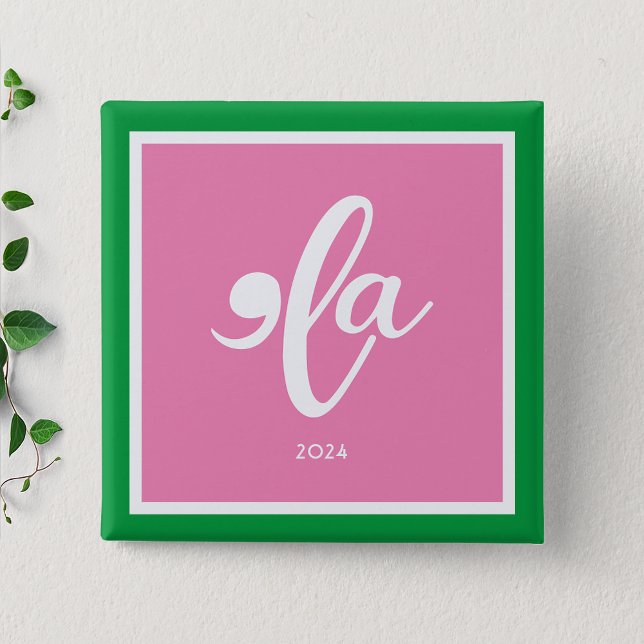 Pink Green Kamala 2024 Say Her Name  15 Cm Square Badge (Pink Green Kamala 2024 Say Her Name Button)