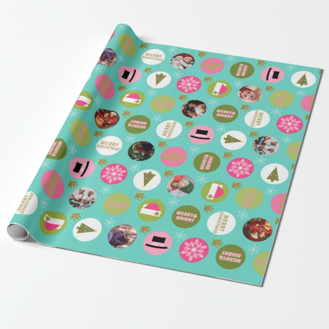 Pink Green l Christmas Photo Wrapping Paper (Unrolled)