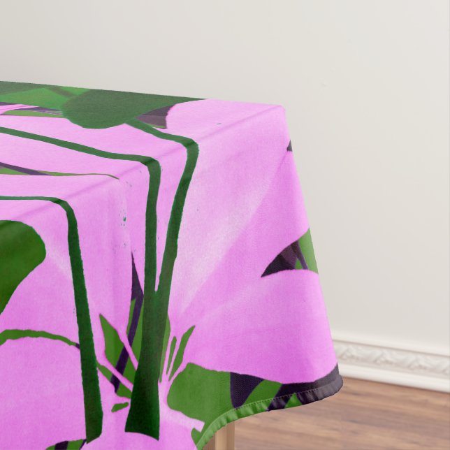 Pink & Green Leaves Leaf Art Table Cloth (In Situ)