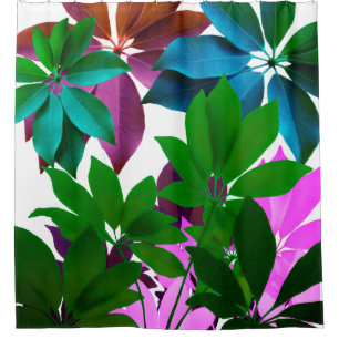 Pink, Green Leaves Pattern  Shower Curtain