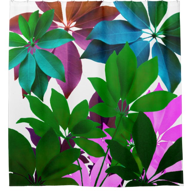 Pink, Green Leaves Pattern  Shower Curtain (Front)