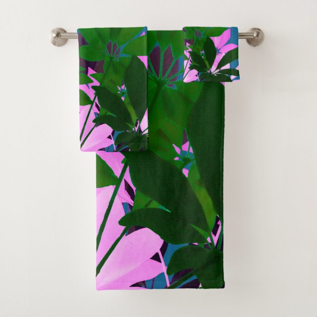 Pink & Green Leaves Towel Set (Insitu)