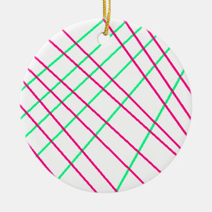 Pink Green Lines, Kids Art, Geometry Painting Ceramic Tree Decoration