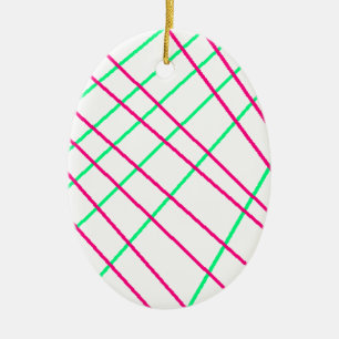 Pink Green Lines, Kids Art, Geometry Painting Ceramic Tree Decoration