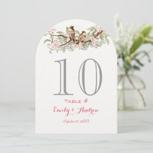 Pink & Green Love Birds Wedding Table Number Card