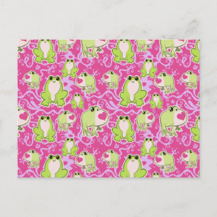 Pink Green Love Frogs Postcard