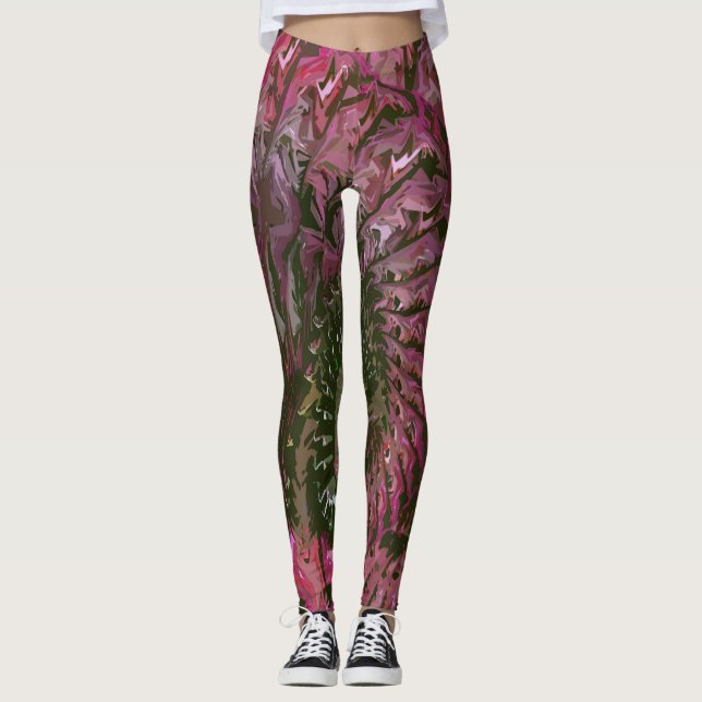Pink Green Lt Fractal Art Leggings (Front)