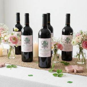 Pink Green Lucky Shamrock St Patricks Baby Shower Wine Label