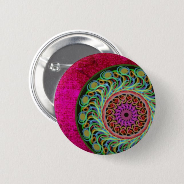 Pink & Green Mandala Pin Button (Front & Back)