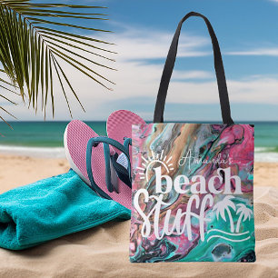 Pink & Green marble beach stuff personalised Tote Bag