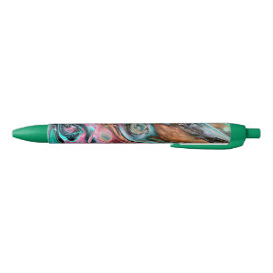 Pink & Green marble Black Ink Pen