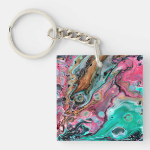 Pink & Green marble Key Ring
