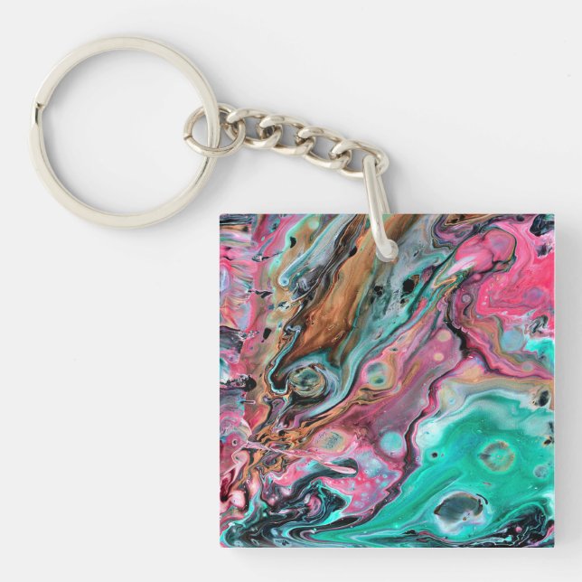 Pink & Green marble  Key Ring (Front)