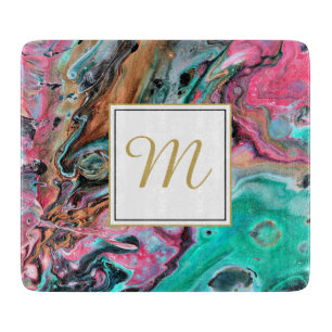 Pink & Green marble  monogram Cutting Board
