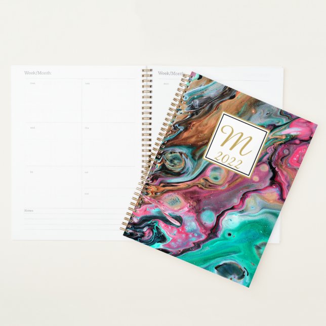 Pink & Green marble  monogram Planner (Display)