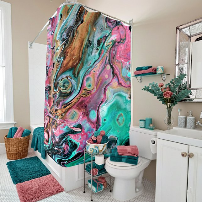 Pink & Green marble  Shower Curtain (Creator Uploaded)