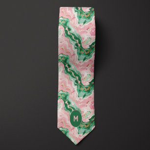 Pink & Green Marbled Monogram Tie