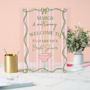 Pink & Green Margs Matrimony Bridal Shower Welcome Acrylic Sign