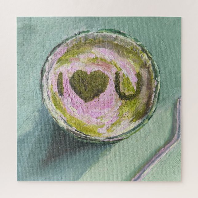 Pink Green Matcha Love Tea Art Modern Still Life B Jigsaw Puzzle (Vertical)