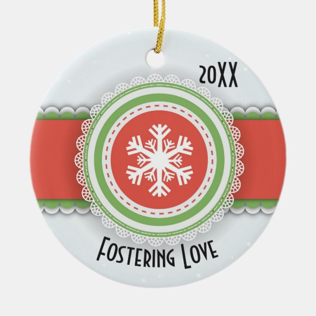 Pink & Green Merry Christmas Dated Photo Ceramic Tree Decoration (Front)