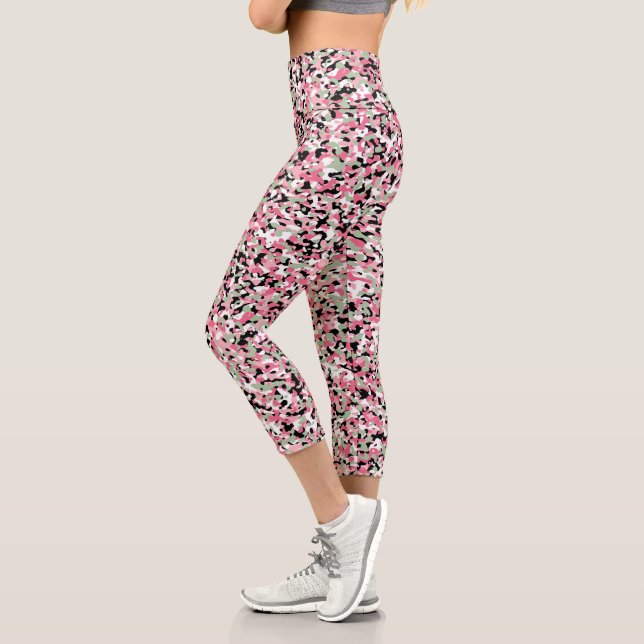 Pink Green Micro Camo High Waisted Capri Leggings (Left)