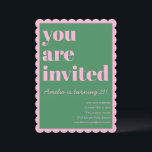 Pink Green Modern 21st Scalloped Birthday Party Invitation<br><div class="desc">This birthday invitation in in pink and green features bold typography paired with a playful scalloped border for a fun,  confident look. The bright color palette and modern layout feel celebratory without being fussy. A great choice for milestone birthdays,  cocktail-style parties,  or stylish adult celebrations.</div>