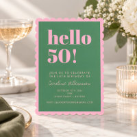 Pink Green Modern 50th Scalloped Birthday Party