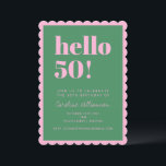 Pink Green Modern 50th Scalloped Birthday Party Invitation<br><div class="desc">Make a vibrant statement with this eye-catching scalloped-edge birthday invitation! Featuring bold green “hello 50!” text on a pink background,  this playful and modern card invites guests to celebrate a milestone birthday in style. Fully customizable with name,  date,  location,  and RSVP info.</div>
