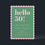 Pink Green Modern 50th Scalloped Birthday Party Invitation<br><div class="desc">Make a vibrant statement with this eye-catching scalloped-edge birthday invitation! Featuring bold green “hello 50!” text on a pink background,  this playful and modern card invites guests to celebrate a milestone birthday in style. Fully customizable with name,  date,  location,  and RSVP info.</div>