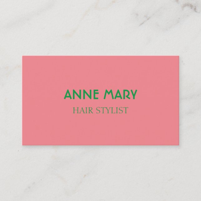 Pink Green Modern Bold Hair Stylist Salon Girly Business Card (Front)