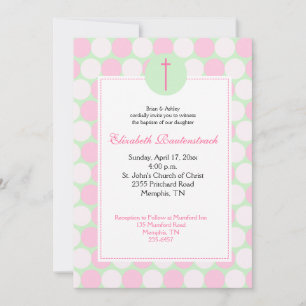 Pink / Green Modern Dot Baptism Invitation
