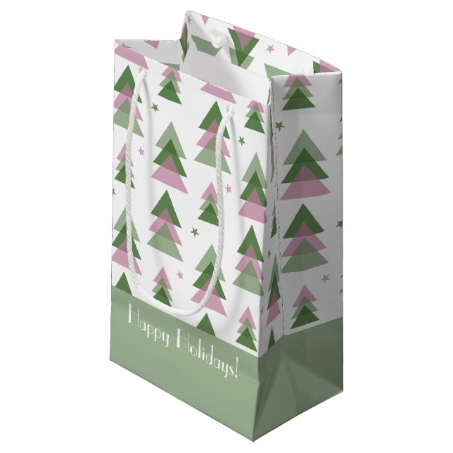 Pink & Green Modern Holiday  Small Gift Bag (Front Angled)