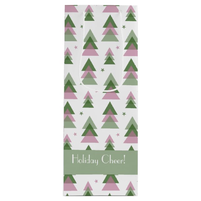 Pink & Green Modern Holiday  Wine Gift Bag (Front)
