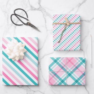 Pink Green Modern Pattern Wrapping Paper Sheet