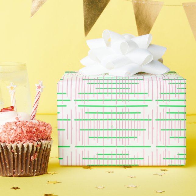 Pink Green Modern Plaid Wrapping Paper (Birthday Party)
