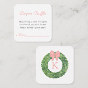 Pink Green Monogram Baby Shower Diaper Raffle Enclosure Card