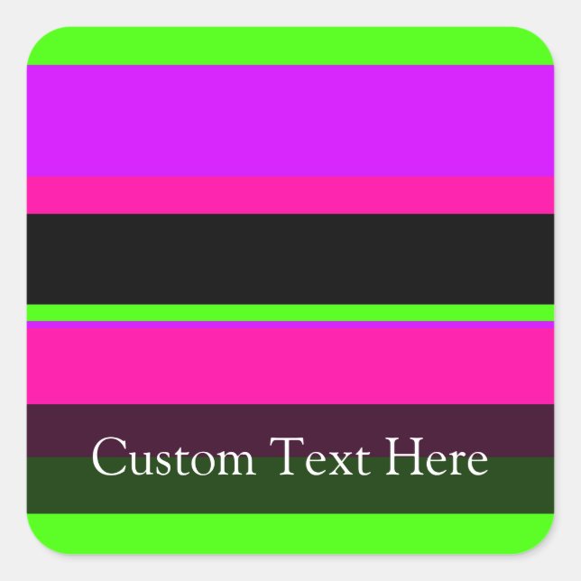 Pink/Green Neon Stripes Square Sticker (Front)
