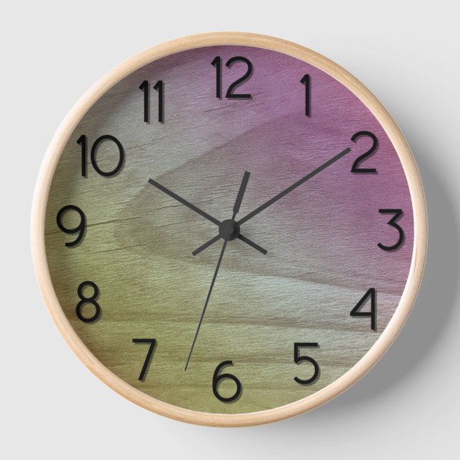 Pink Green Ombre Gradient Stained Wood Look Clock (Front)