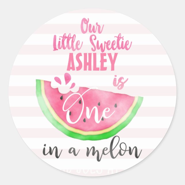 Pink green one in a melon first birthday sticker (Front)
