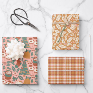 Pink, Green & Orange Holiday Wrapping Paper Sheet