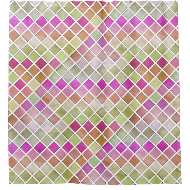 Pink Green Orange Mosaic Design Shower Curtain (Front)