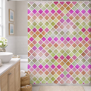 Pink Green Orange Mosaic Design Shower Curtain