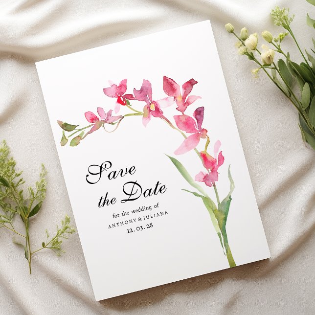 Pink green orchid flower summer Save the Date  Invitation (Pink green orchid flower summer Save the Date)